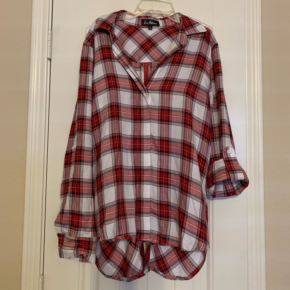 NWOT Sam Edelman Long Sleeve White & Red Button Down Flannel Shirt l Size: Large